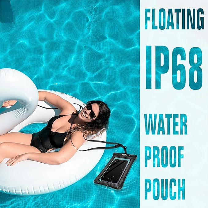 NEPHI IPX8 Floating Waterproof Phone Pouch 2 Pack-Up to 8.0"，Floating Phone Case for iPhone Andriod, Dry Bags for Vacation Beach Pool Kayak Cruise Travel Essentials (Black Black 2 Pack)