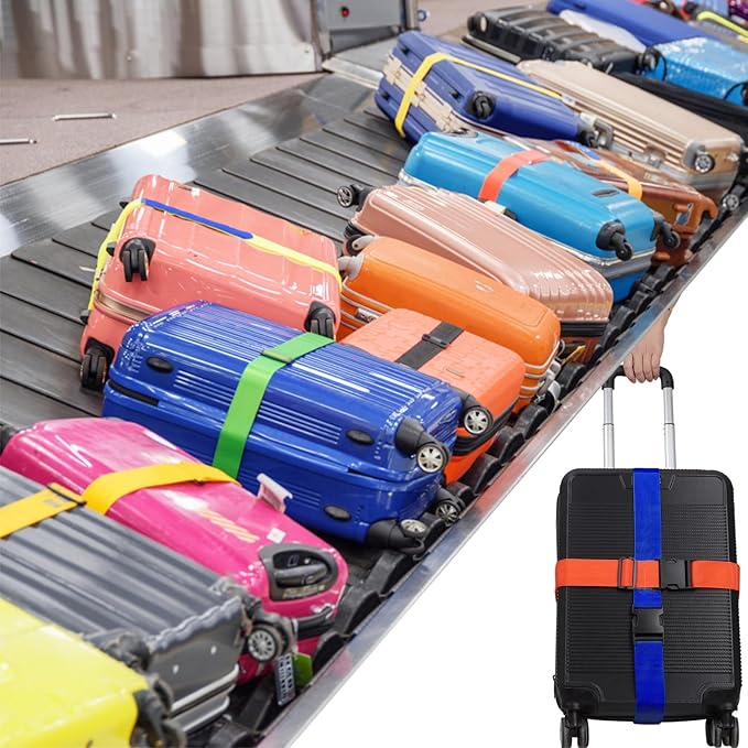 4Pcs Luggage Straps for Suitcase Travel Accessories TSA Approved, 80In Long Belts to Keep Your Suitcase Secure, Adjustable Bag Straps with Quick-Release Buckle for Travel Bag Closure, Red