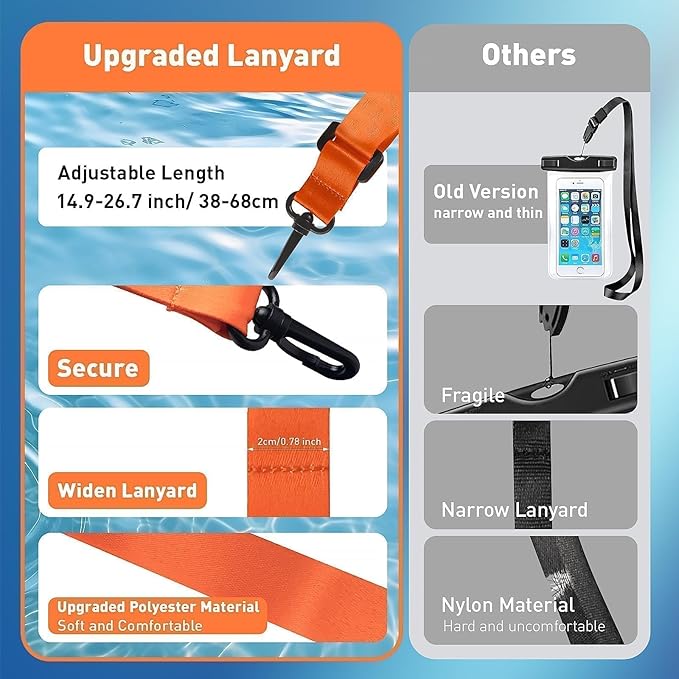 Marine IP68 Universal Waterproof Phone Pouch, Floating Waterproof Phone Case for Cellphone Up to 7", Beach Accessories for Vacation Must Haves, 2 Pack-Black/Hi-Vis Orange
