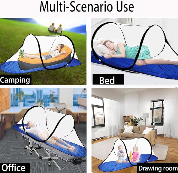 CMINGJ Large Pop Up Mosquito Tent, Portable Foldable Mosquito Net with Bottom for Bed, Camping, Travel, Patio, Suitable for Outdoor Indoor (78 * 28 * 27inch) (Blue Bottom)