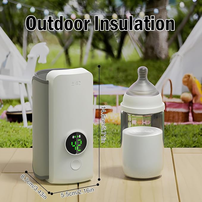 Portable Bottle Warmer for Travel, Rapid Warming with Battery-Powered Temperature Display, Waterless Milk Warming for Comfortable Baby Feeding On The Go