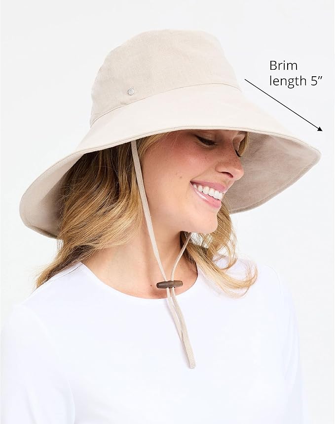 Solbari Women’s Ultra-Wide Cotton Linen Sun Hat UPF 50+, Packable, Adjustable with Ponytail Hole for Travel, Beach & Outdoors