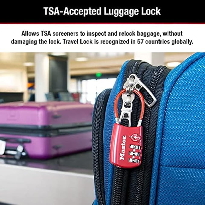 Master Lock Padlock, Set Your Own Combination TSA Locks for Luggage, Travel Zipper Lock with Cable Shackle is 1-3/16 in. Wide, Colors May Vary, 4688T, 2 Count (Pack of 1)