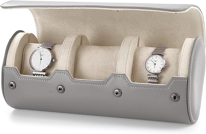 Oirlv Luxury Leather Watch Organizer Case Watch Box for Mens Jewelry Gift Box for Birthday Fathers Day Anniversary(3 slots, Grey)