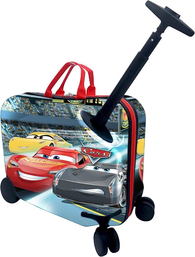 Fast Forward Ride-On 18" Suitcase For Kids/Tow-Along Toddler Carry-On Luggage With Wheels (Cars)