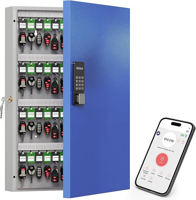 WeHere 96 Key Lock Box(Plus) Wall Mount, APP Bluetooth/OTP/Wi-Fi Remote/Fixed Code/Key Unlock, Smart Key Cabinet Organizer Holder Box, Key Management Directory for Apartment, Hotel, Office,House