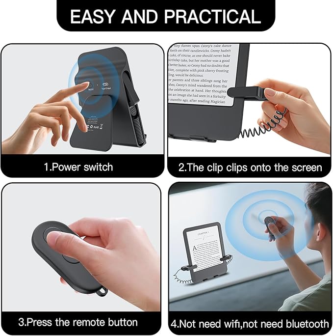 Remote Control Page Turner and Stand for Kindle Paperwhite Oasis eReaders,Clicker Page Turner Forward and Backward,Kindle Accessories for iPhone,iPad,Tablets Reading ,Camera Video Record &Selfie