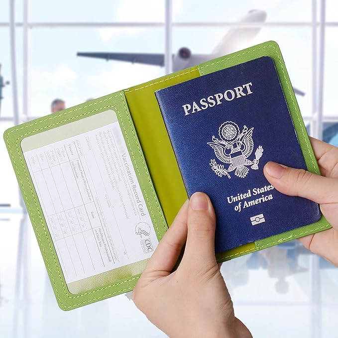 TIGARI Passport Holder for Travel Women Men, PU Leather Passport Wallet Cover Case Sleeve, Waterproof Protected Document Organizer, Family Vacation Plane Cruise Travel Essentials-Green