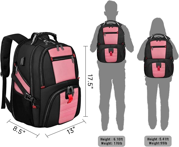 YOREPEK Travel Backpack, Extra Large 50L Laptop Backpacks for Men Women, Water Resistant College Backpack Airline Approved Business Work Bag with USB Charging Port Fits 17 Inch Computers, Pink