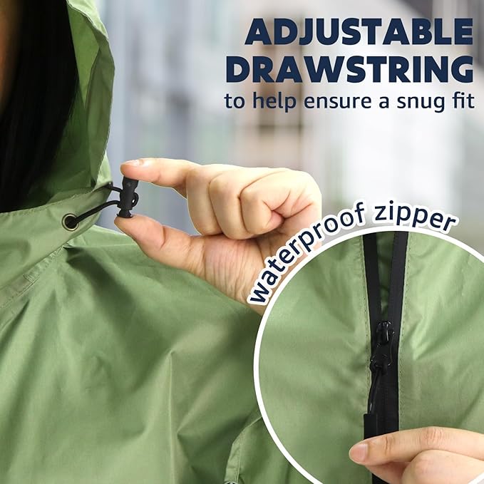 ANYOO Waterproof Rain Poncho Lightweight Reusable Hiking Hooded Coat Jacket for Outdoor Activities
