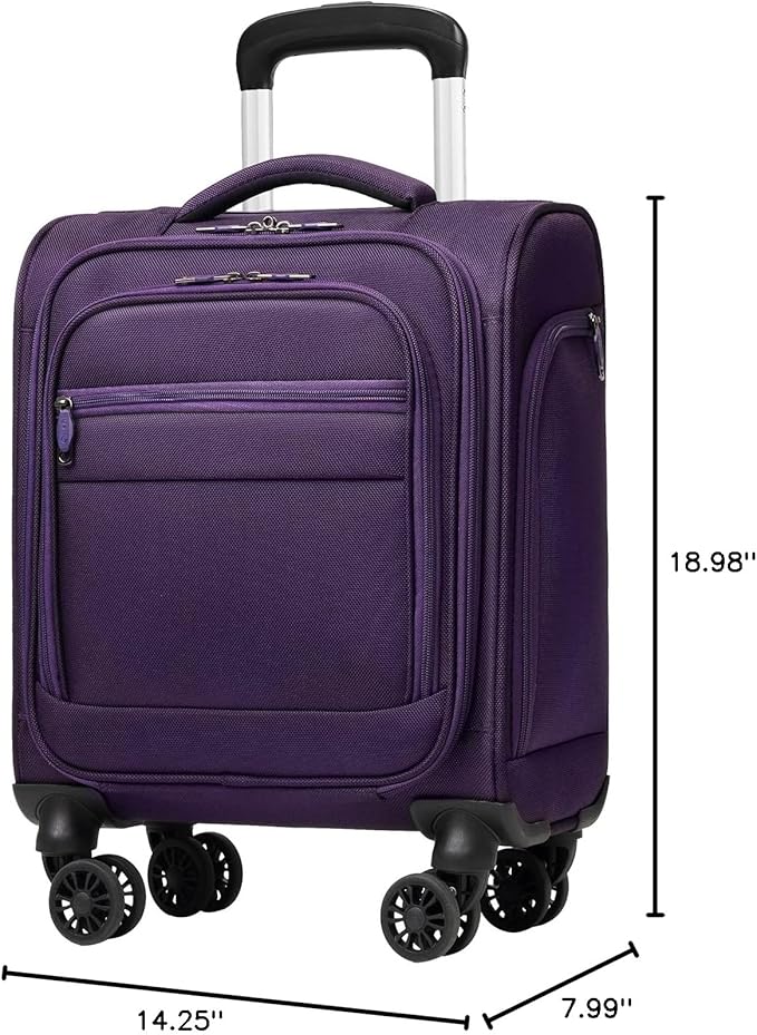 Coolife Underseat Carry On Luggage Suitcase Softside Lightweight Rolling Travel Bag Spinner Suitcase Compact Upright 4 Dual Wheel Bag