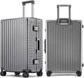 ROAMING Zipperless Luggage 22 Inch with Aluminum Frame, Polycarbonate Trunk-Medium Lightweight Hard Shell Suitcase with Spinner Wheels, Metal Travel Luggage with Double Tsa Locks, gray