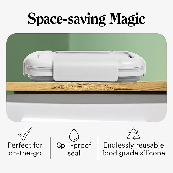 STOJO Collapsible Bento Box, Reusable, Leak-Proof, Microwave & Dishwasher Safe, Premium Lunch Container with Divider – Space-Saving, Transparent Design (Cashmere, 6-Cup/1.5L)
