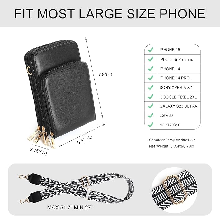 Crossbody Cellphone Purse Women Touch Screen Bag RFID Blocking Wallet Handbag Shoulder Strap
