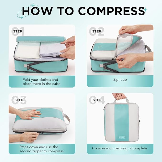 10 Set Compression Packing Cubes for Travel Essentials,Compressible Expandable Packing Cubes for Suitcase,OlarHike Luggage Organizer Bags for Travel,Handy Helper for Organizing Clothes(New Blue Green)