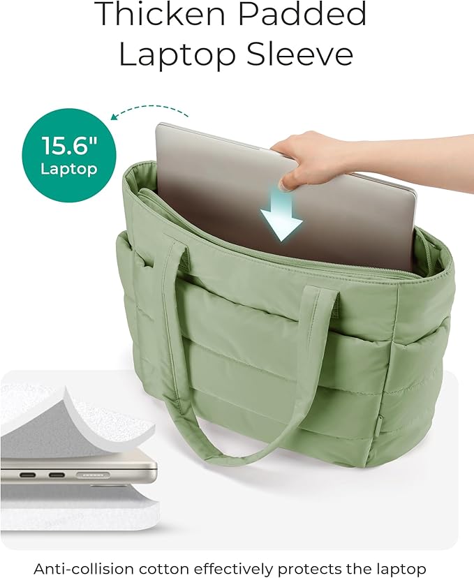 BAGSMART Tote Bag for Women, Lightweight Puffy Tote Bag with Compartments Shoulder Bag Handbag for Travel, Work, Gym,