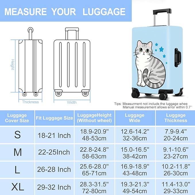 Luggage Cover Washable Suitcase Protector Anti-scratch Suitcase cover Fits 20-34 Inch Luggage (Cat, M(24-26inch suitcase))