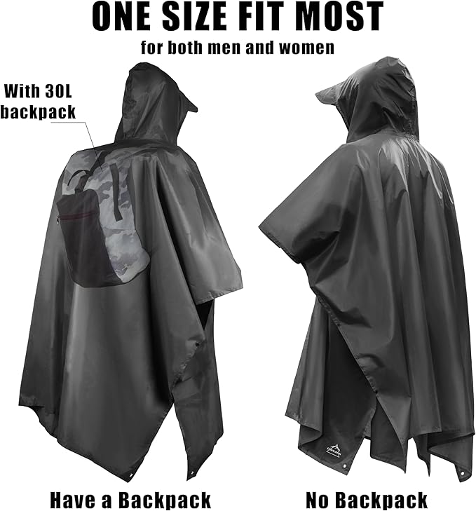 Coralrain Hooded Rain Poncho Lightweight Waterproof Unisex Raincoat Jacket with Pocket for Men Women Adult