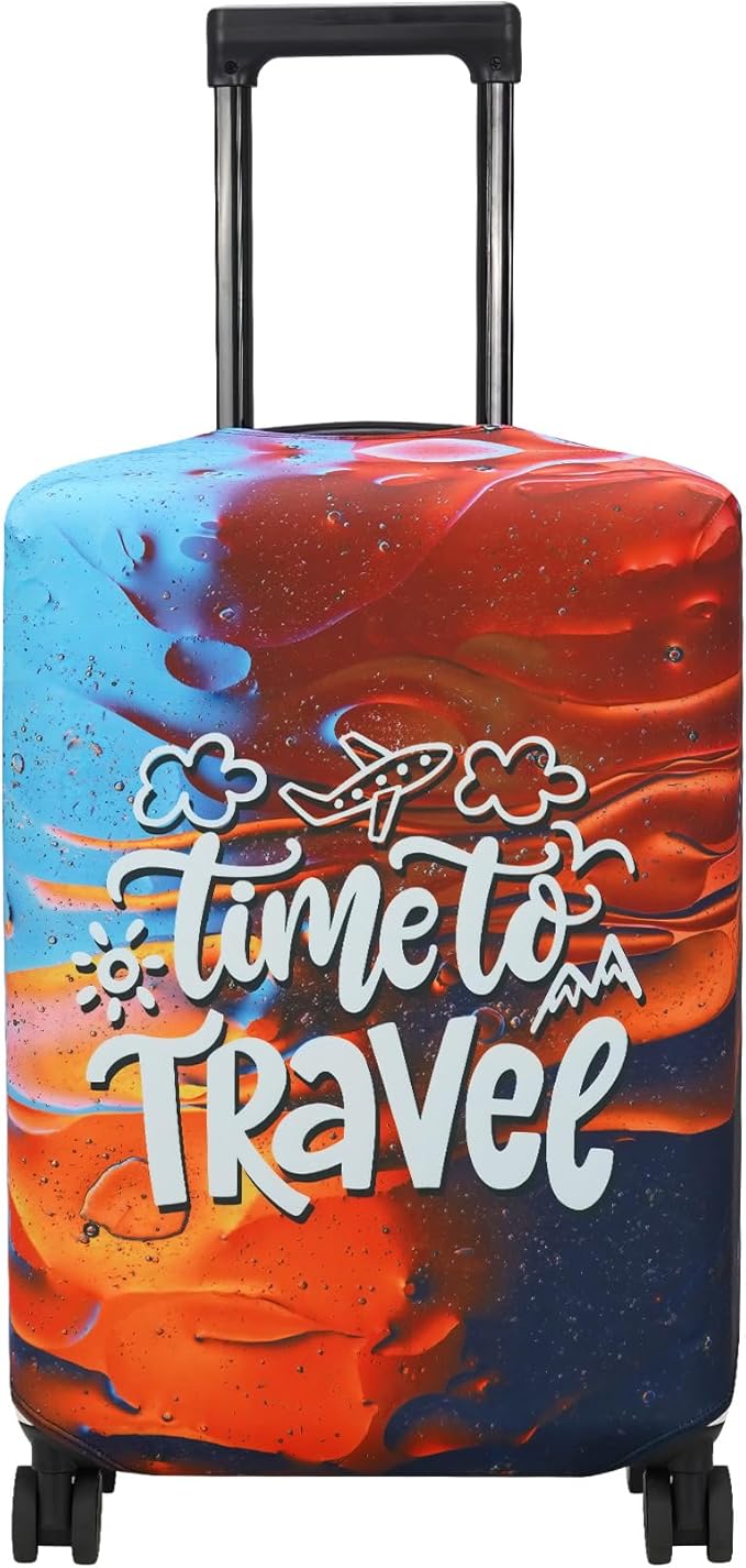 Explore Land Luggage Cover Suitcase Protector Fits 23-26 Inch Case (Time to Travel, M)