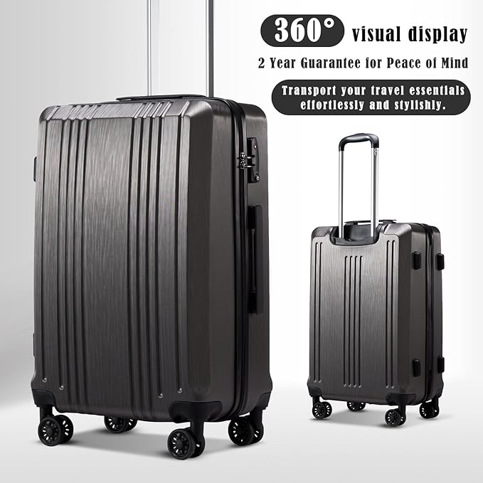 Coolife Luggage Suitcase PC+ABS with TSA Lock Spinner Carry on Hardshell Lightweight 20in 24in 28in (grey, L(28IN))
