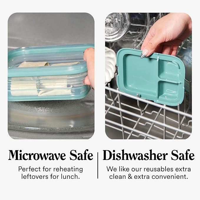 STOJO Collapsible Bento Box, Reusable, Leak-Proof, Microwave & Dishwasher Safe, Premium Lunch Container with Divider – Space-Saving, Transparent Design (Eucalyptus, 6-Cup/1.5L)