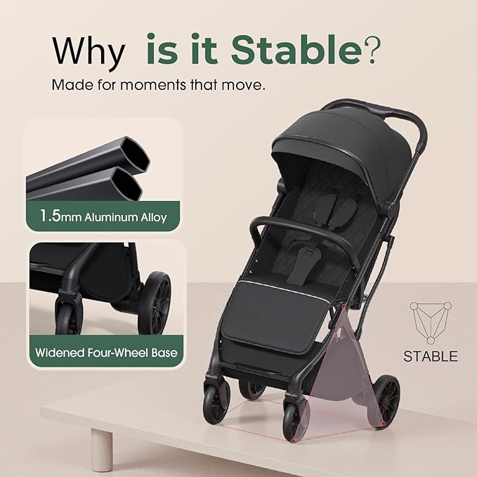 newyoo Lightweight Baby Travel Stroller, Compact Toddler Strollers w Telescoping Handle, Cup Holder & Storage Pocket, One-Hand Quick Fold, Near Flat Recline Seat, TR18, Black