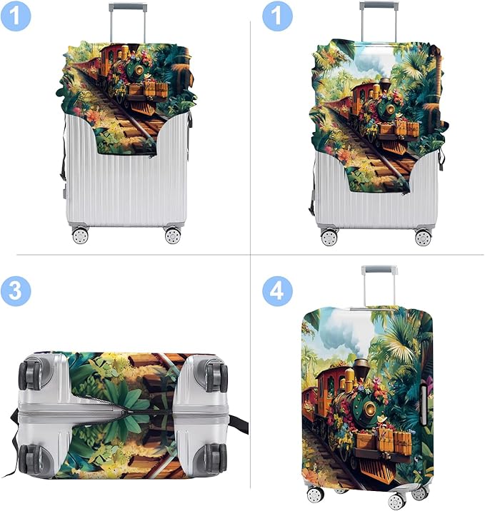 Train Luggage Cover Washable Suitcase Protector Anti-Scratch,Stretchable Fit for 20-34Inch Luggage Durable Travel Bag Cover with Zipper Closure (M(24-26inch suitcase))