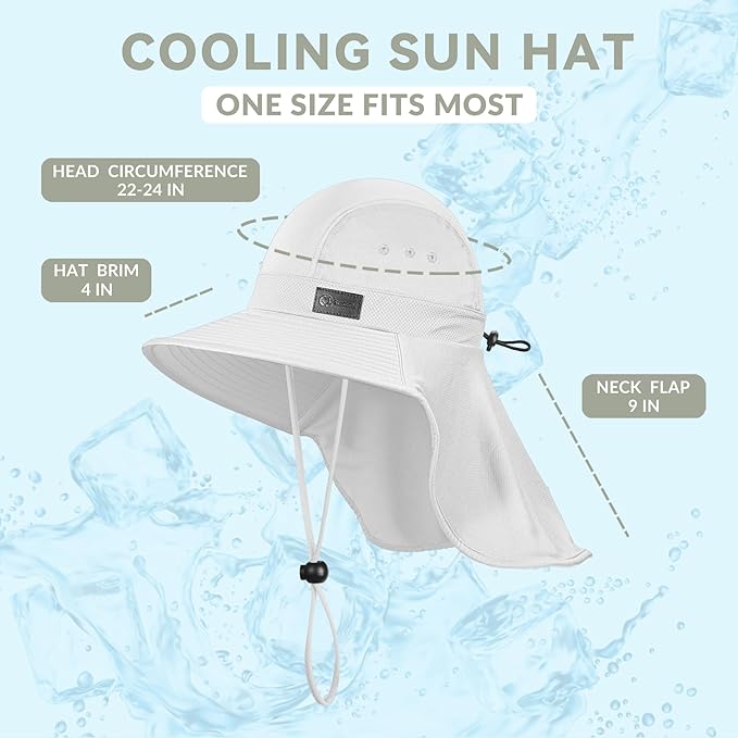 Sukeen Cooling Sun Hat for Men Women UPF50+ Wide Brim Fishing Hat with Neck Flap Adjustable Foldable Bucket Hat for Hiking