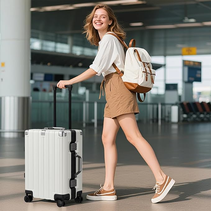 Krute Aluminum Frame Carry On Luggage 20 Inch Zipperless Luggages USB Charger Hardside PC Suitcase With Spinner Wheels Airline Approved Hard Shell Suitcases with TSA Lock (1 Piece)