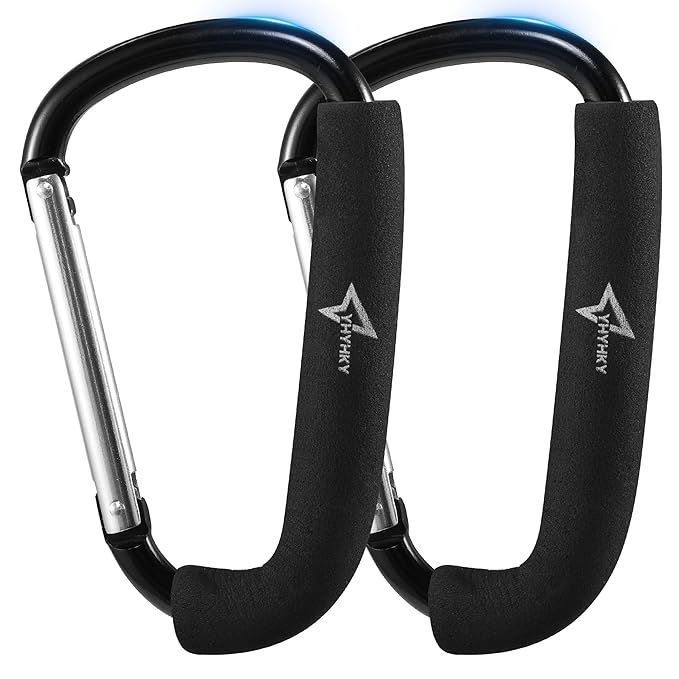 Stroller Hooks 2 Pack, 6.3" Large Mommy Hook Carabiner Clip for Shopping, Diaper Bags, Hanging Purse, Universal Stroller Accessories for Mom