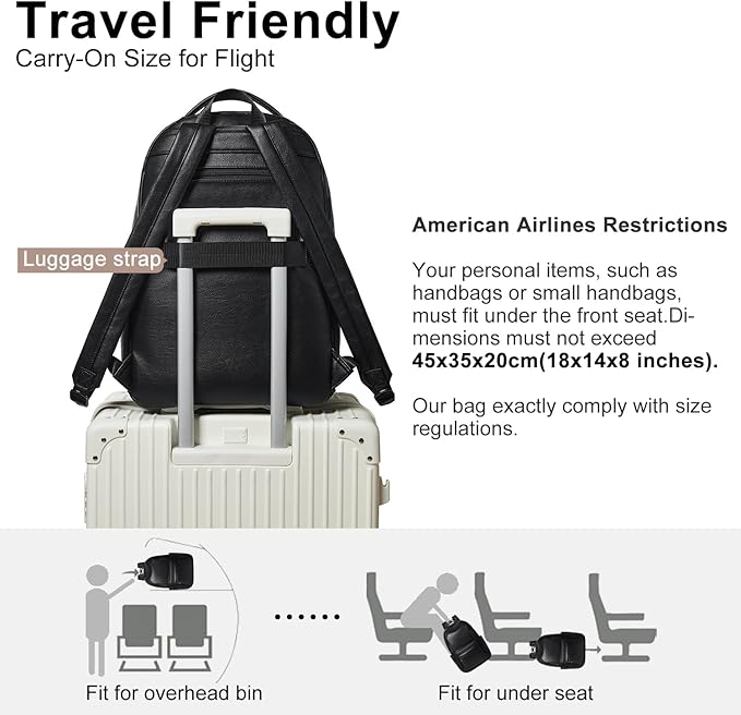 30L Business Laptop Backpack for Women Men, Travel Work Backpack Purse Faux Leather College Bookbag fits 15.6" Laptop - Black