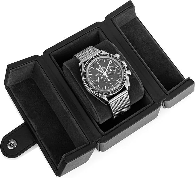 Single Travel Watch Case - Vintage Inspired - Exterior, Soft Microfiber Lining, Fits Up to 42mm Watches - Vegan Leather - Reliable Storage for Home or Travel