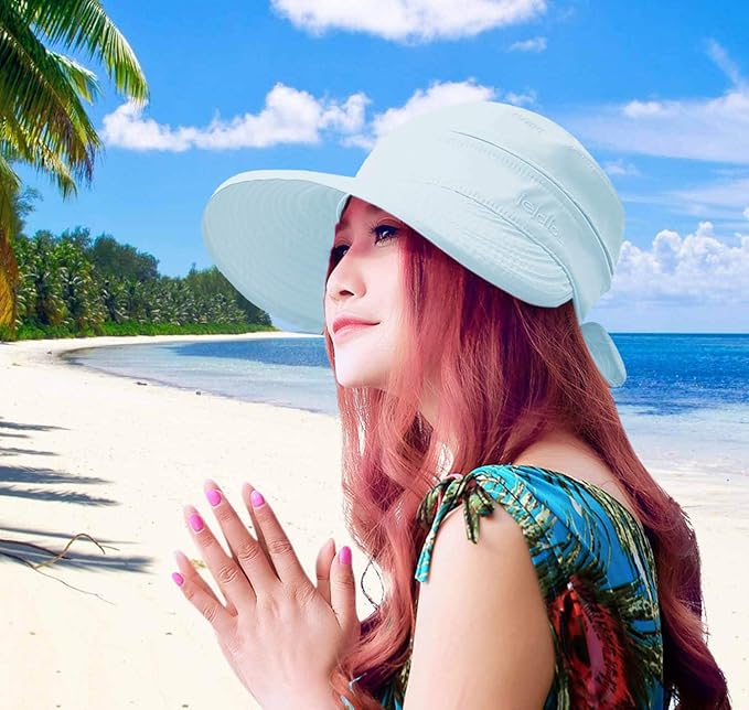 HINDAWI Sun Hats for Women with UV Protection Wide Brim Sun Hat Visor Summer Beach Outdoor Foldable Womens Cap