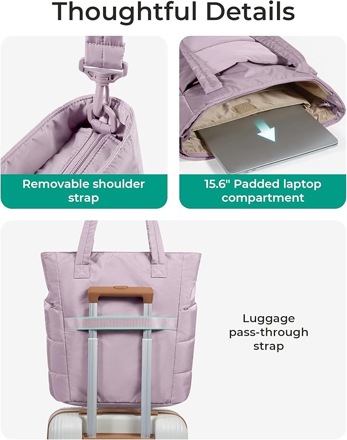BAGSMART Tote Bag for Women, Lightweight Puffy Tote Bag with Compartments Shoulder Bag Handbag for Travel, Work, Gym,