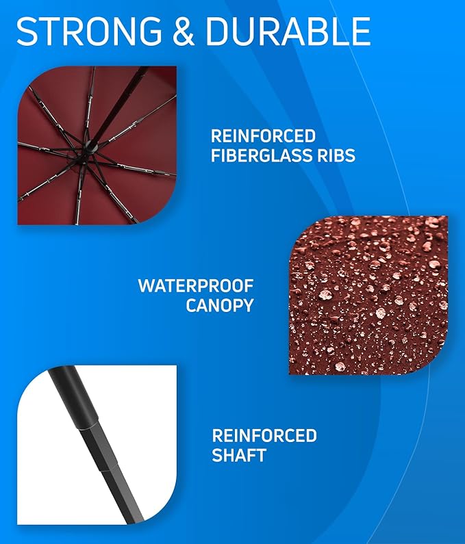 Rain-Mate Windproof Compact Umbrellas for Rain - Strong Reinforced Fiberglass Rib Design & Auto Open & Close - Portable Folding Travel Umbrella - Lightweight & Packable for Women & Men, Easy Collapse
