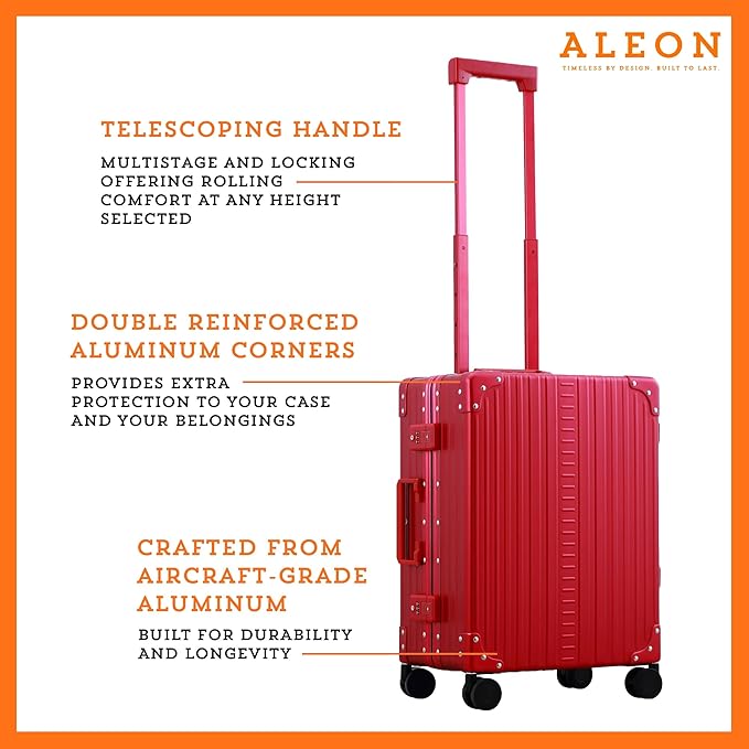 All Aluminum Lightweight Carry-On Luggage - Hardside Carry-On Suitcase, TSA Approved, Hard Shell Suitcase for Travel, Airline Approved 21 Inch Hard Spinner Wheels Luggage (Ruby)