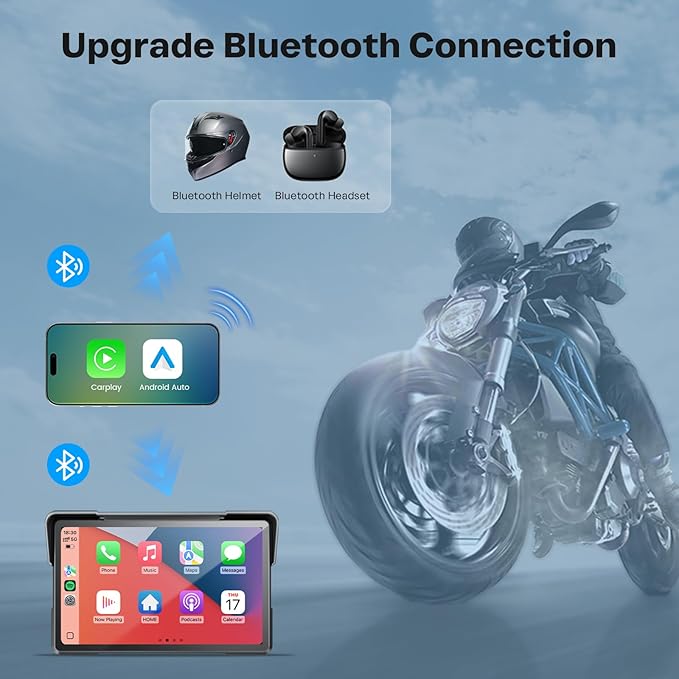 WonVon 7 Inch Wireless Motorcycle Carplay GPS Navigation System with Apple Carplay and Android Auto Portable Screen with Dual Bluetooth, Navigation, Siri, Google Assistant