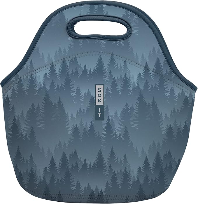 Sok It LunchTote Zippered Bag Insulated Neoprene Caddy (Foggy Woods, Large 4.5 Quart Lunch Tote)