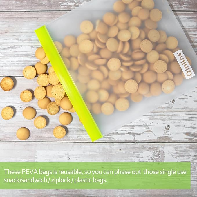 Reusable Gallon Food Storage Bags - 10 Pack Extra Thick Reusable Gallon Freezer Bags Leakproof Plastic Free Lunch Bag