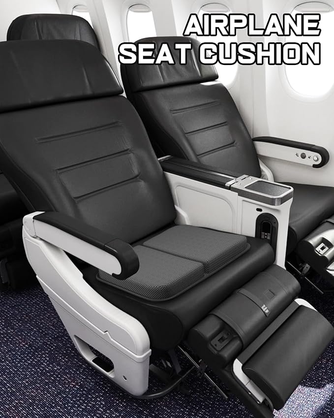 Gel Travel Seat Cushion, Portable Airplane Seat Cushion, 14.5" x 10.5" Thick & Foldable for Airplane Seats, Office Chair, Camping, Bleachers, Flights, Commute (Dark Grey)