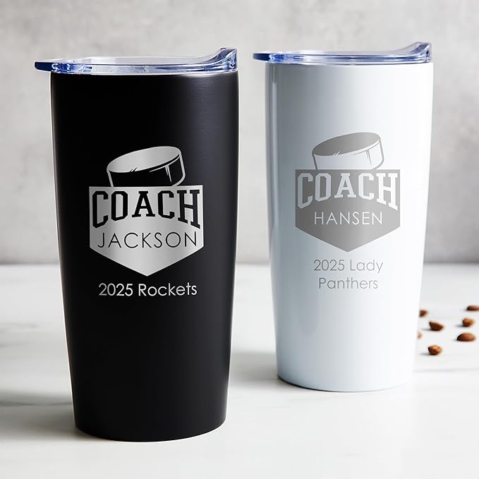Lifetime Creations Personalized Hockey Coach Tumbler: Custom Hockey Coach Gift, Coaches Coffee Travel Mug from Team, Insulated Engraved Stainless Steel 20 Ounce Cup (Matte Black)