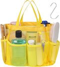 F-color Mesh Shower Caddy Portable, Upgrade Deeper 7 Pockets Shower Bag Basket Tote for College Dorm Room Toiletry Bathroom Essentials Gym Camp Quick Dry 2 handles with S Hook, Yellow