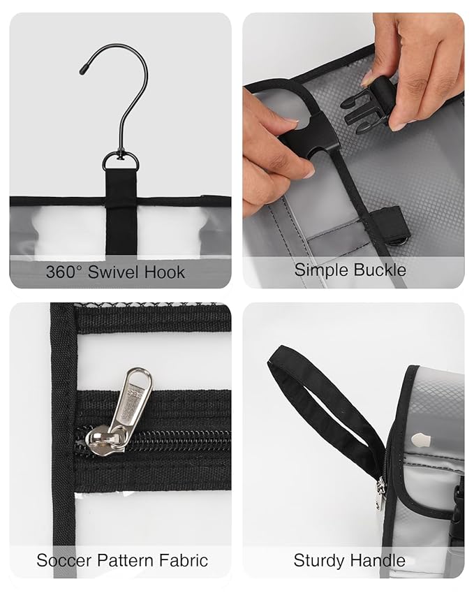 Relavel Travel Hanging Toiletry Bag for Men Women Travel Kit Shaving Bag Waterproof Large Makeup Bag Wash Bag Makeup Organizer Cosmetic Case for Bathroom Shower Semitransparent