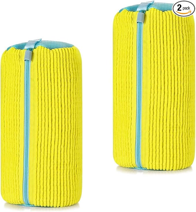 Shoe Cleaning Bags2-Pack Shoe Washing Machine Bags - Universal Laundry Shoe Cleaning Bags for Washer & Dryer, Fits All Shoe Types (Yellow)
