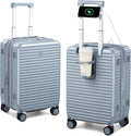 Hard Shell Suitcases Airline Approved 20 Inch Carry on Luggage with Wheels, Expandable Travel Luggage with Cup Holder Charger Built in Lightweight Small Suitcase, Silver