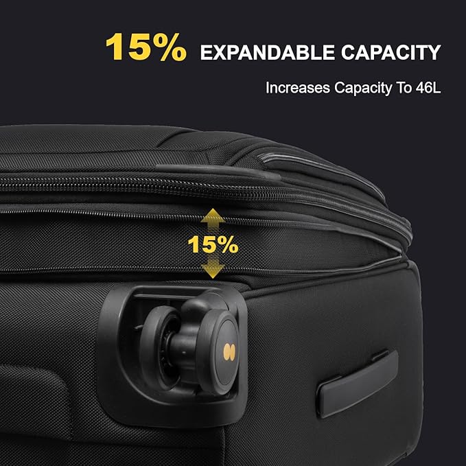 LEVEL8 Carry On Luggage Airline Approved with Compartment, Softside Expandable Rolling Suitcase with Spinner Wheels, Black, Carry-On 20-Inch