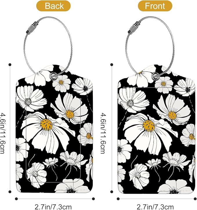 2Pack Luggage Tags for Suitcases, Cute Unique Pu Leather Cruise Luggage Tag with Privacy Cover ID Label Address Card and Metal Ring Suitable for Women Men Kids Travel Bag White Flowers