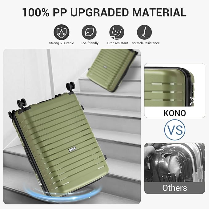 Kono 20 Inch Expandable Carry On Luggage with Spinner Wheels, Durable Hardside Luggage with Hidden Cup Holder, Lightweight Hard Shell Carry On Suitcase Airline Approved with TSA Lock(Green)