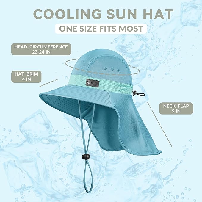 Sukeen Cooling Sun Hat for Men Women UPF50+ Wide Brim Fishing Hat with Neck Flap Adjustable Foldable Bucket Hat for Hiking