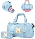 Gifts for 3 4 5 6 7 8 9 10 Year Old Girls-Girl Gym Bag with Shoe Compartment, Kid Personalized Weekender Overnight Bags, Initial Travel Tote with Makeup Pouch, Gift Ideas for Kids (Letter M)